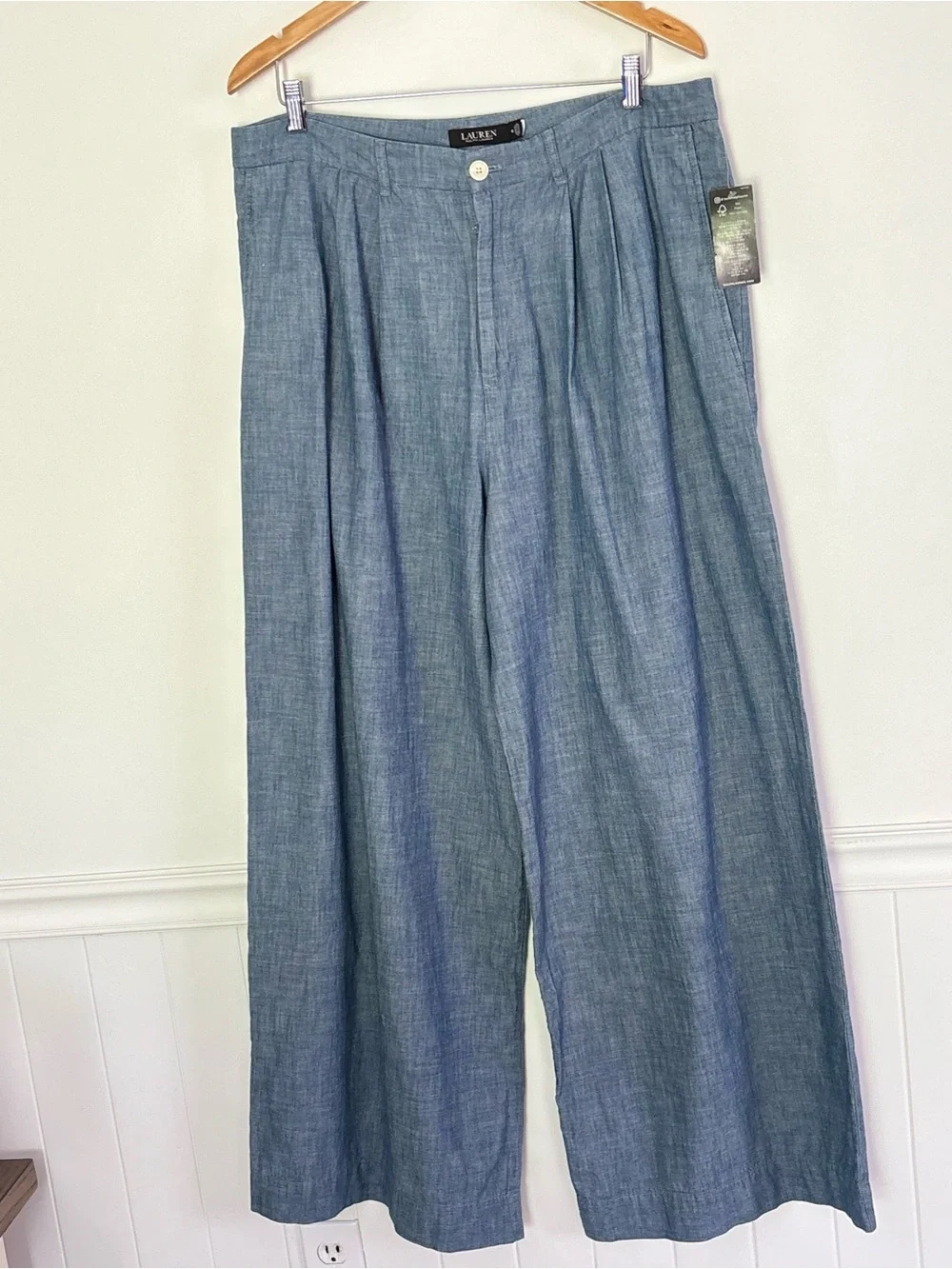Lauren Ralph Lauren Pleated Chambray Wide Leg Pants Size 16 NEW Classic L64 - Picture 2 of 15